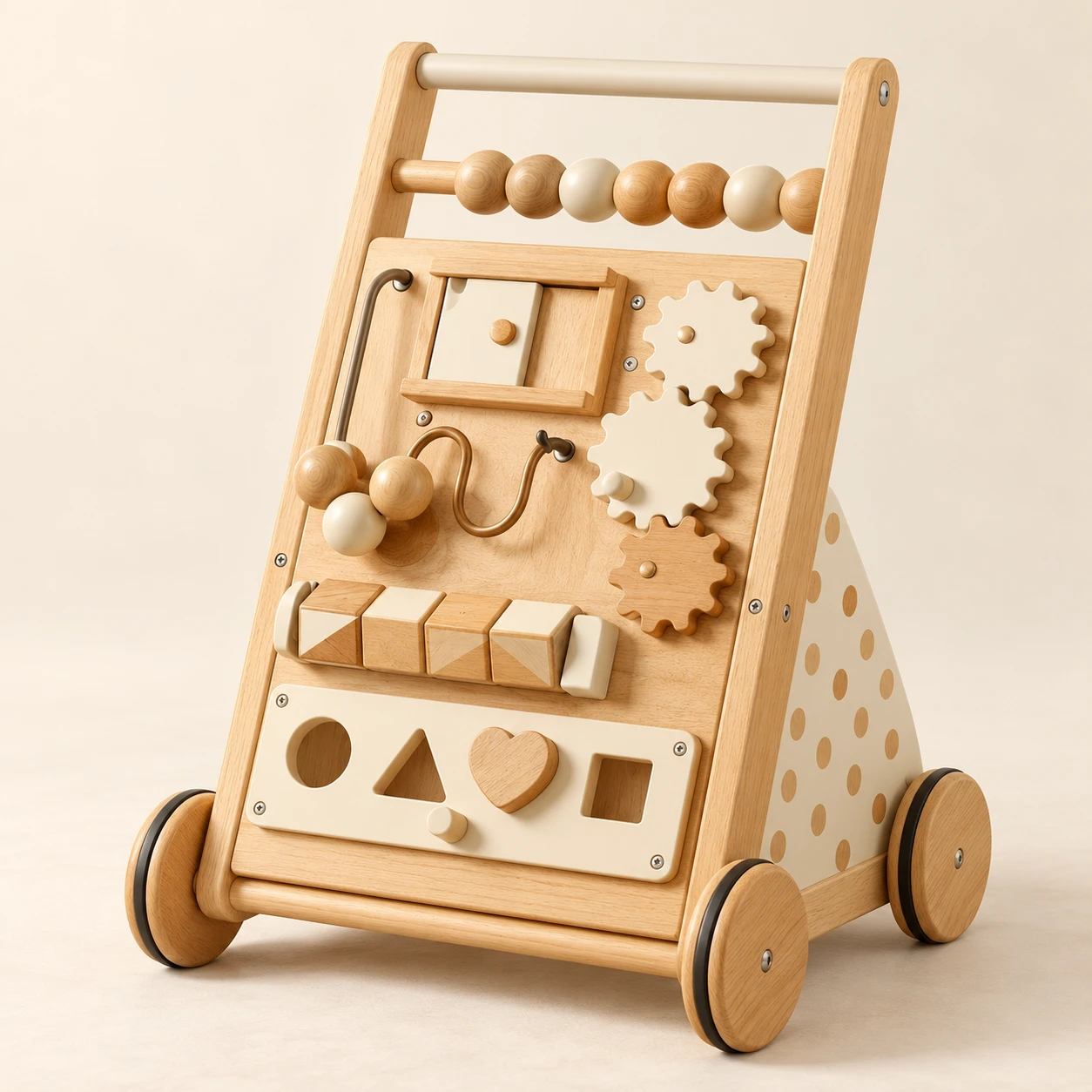 Baby Walkers in warm oak and cream on an ivory background